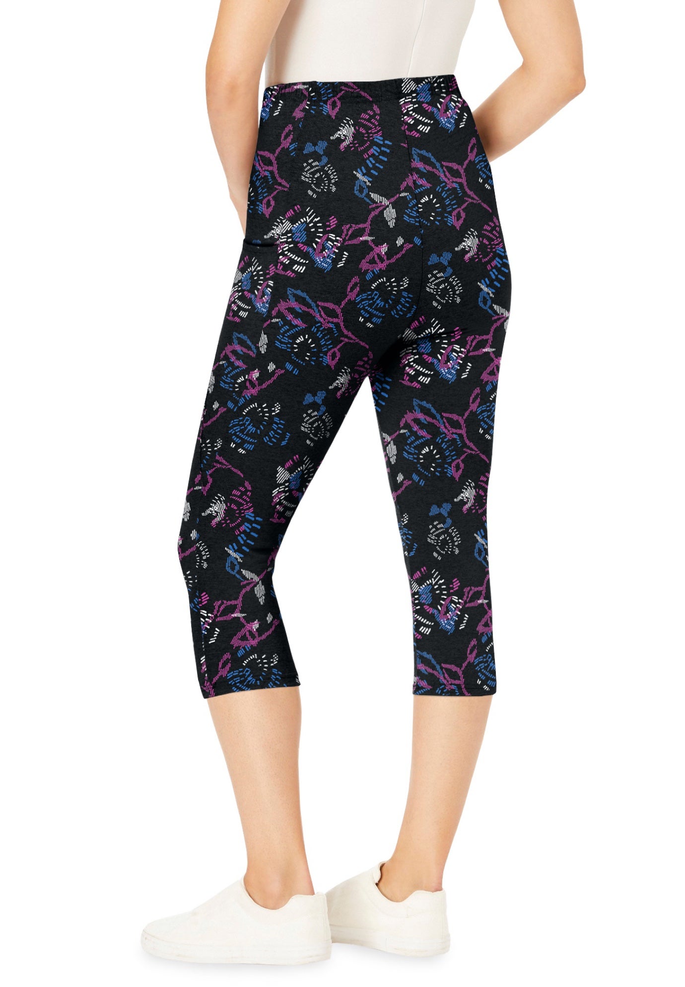 Stretch-Cotton Knit Pull-On Printed Pocket Capri Leggings image number 1