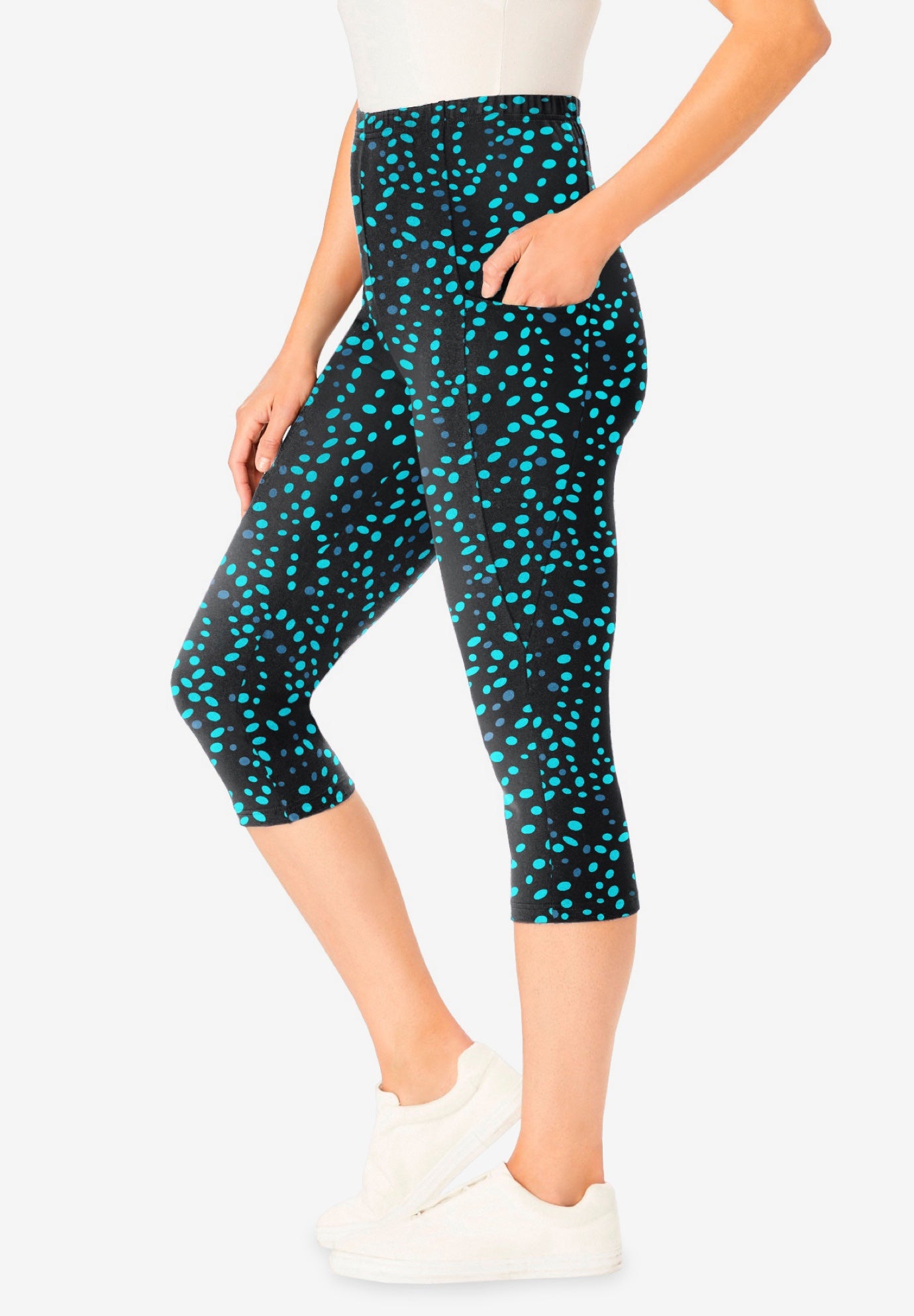 Stretch-Cotton Knit Pull-On Printed Pocket Capri Leggings image number 2