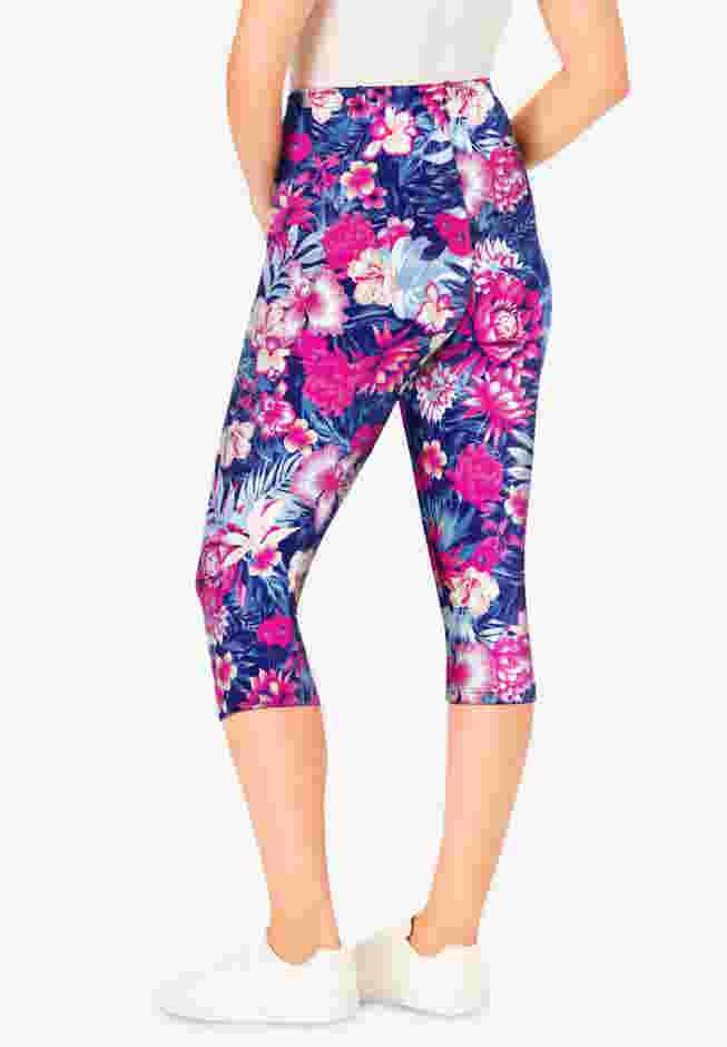Stretch-Cotton Knit Pull-On Printed Pocket Capri Leggings image number 1