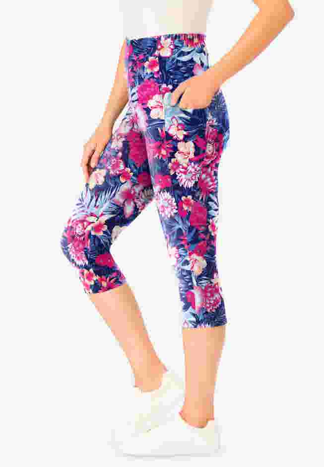 Stretch-Cotton Knit Pull-On Printed Pocket Capri Leggings image number 2