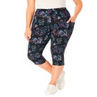 Stretch-Cotton Knit Pull-On Printed Pocket Capri Leggings image number null