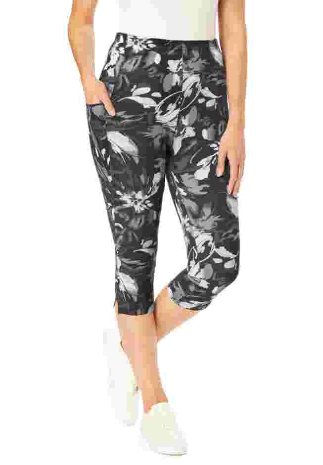 Stretch-Cotton Knit Pull-On Printed Pocket Capri Leggings image number 0