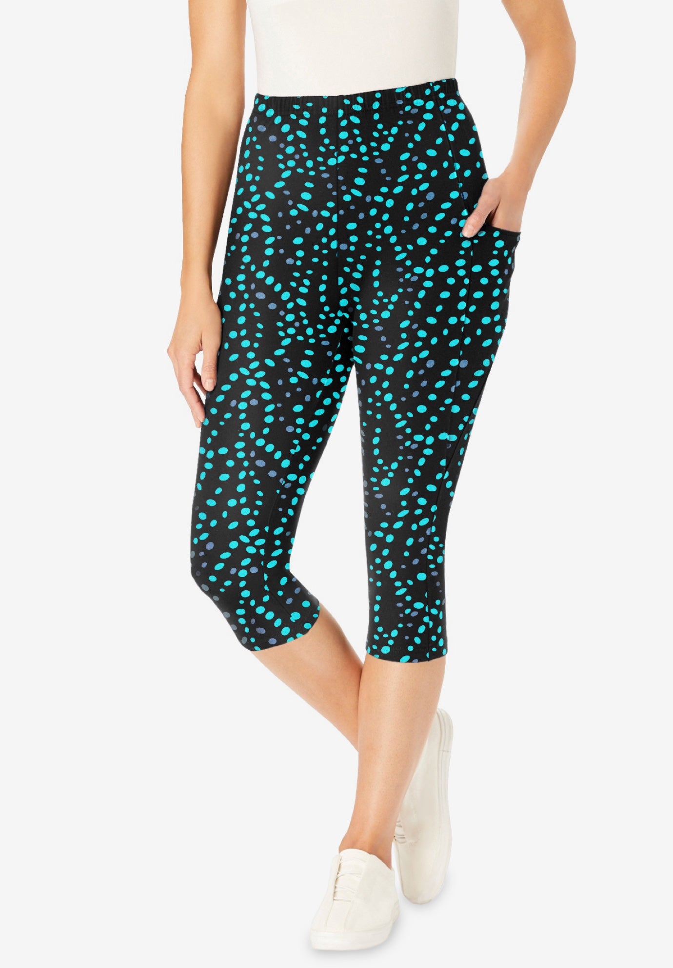 Stretch-Cotton Knit Pull-On Printed Pocket Capri Leggings image number 0