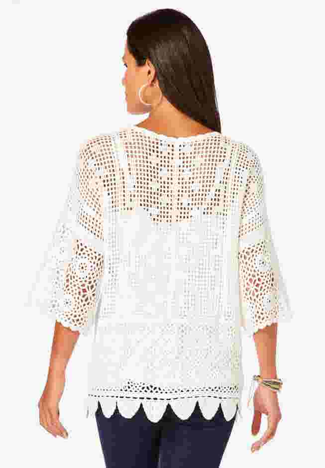 Scallop Trim Crochet Cardigan image number 1