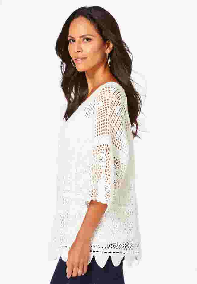 Scallop Trim Crochet Cardigan image number 2