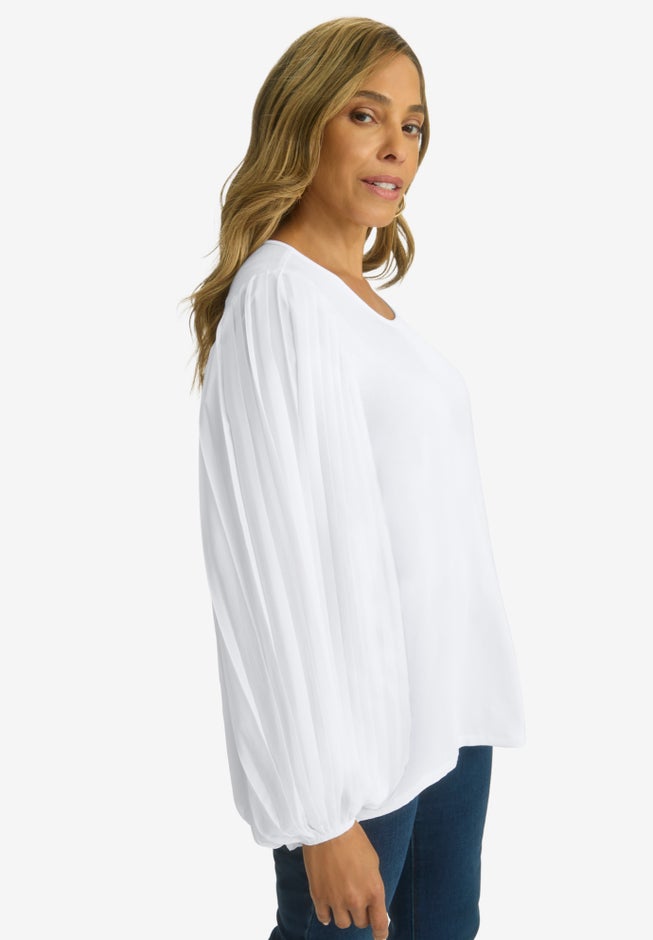 Stretch Pleated Sleeve Top image number 2