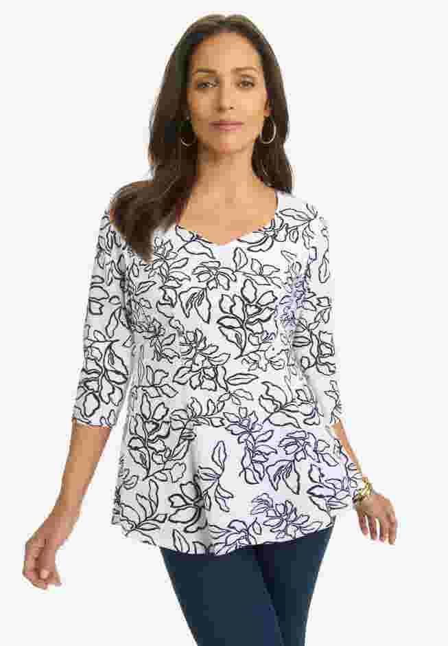 Knit Crepe Sweetheart Neck Top image number 0