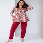 Knit Crepe Sweetheart Neckline Peplum Top image number null