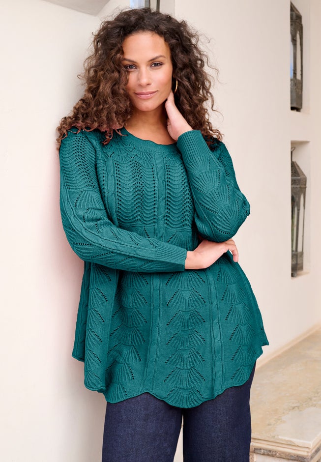 Scallop Hem Pointelle Sweater image number 1