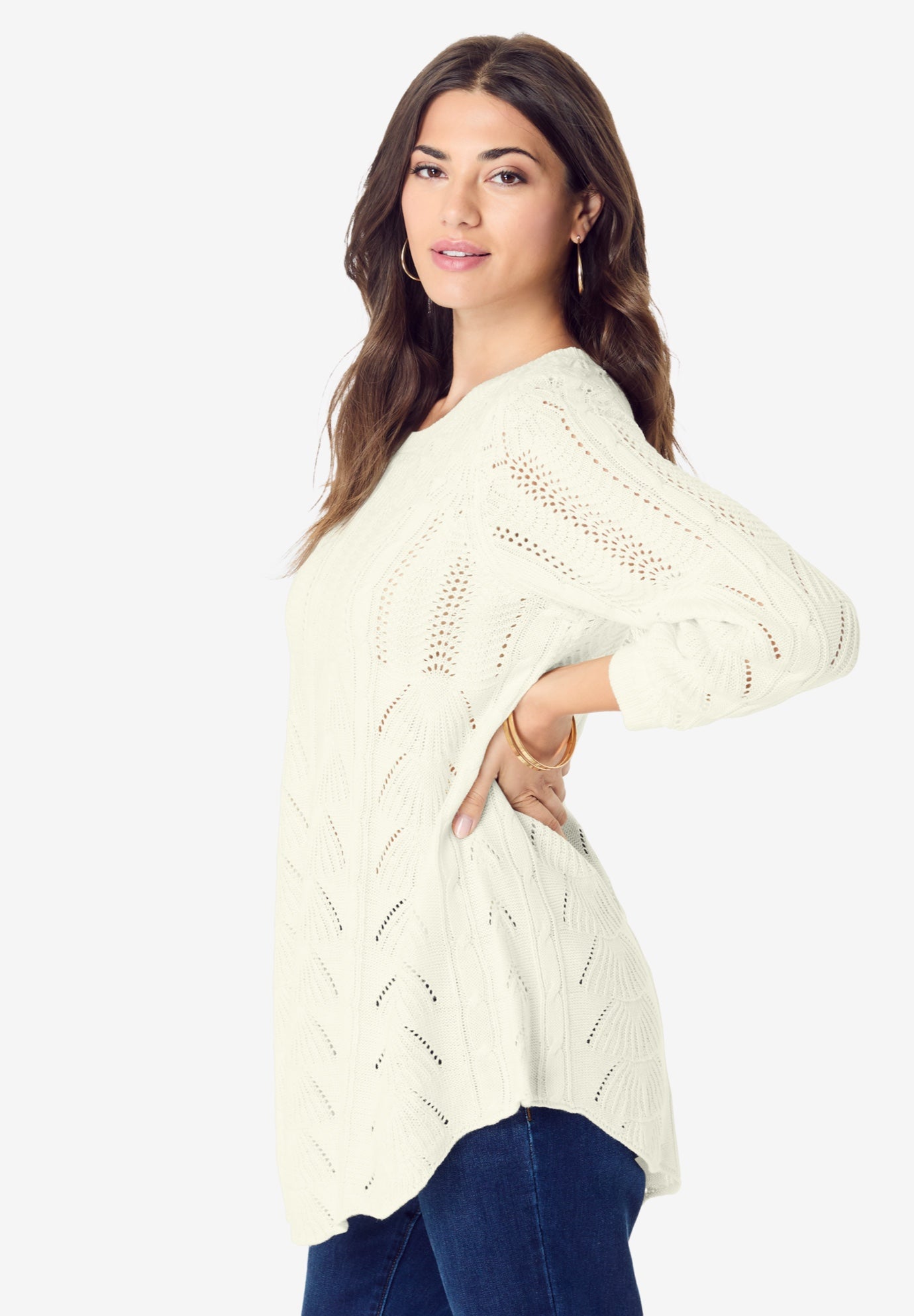 Scallop Hem Pointelle Sweater image number 3