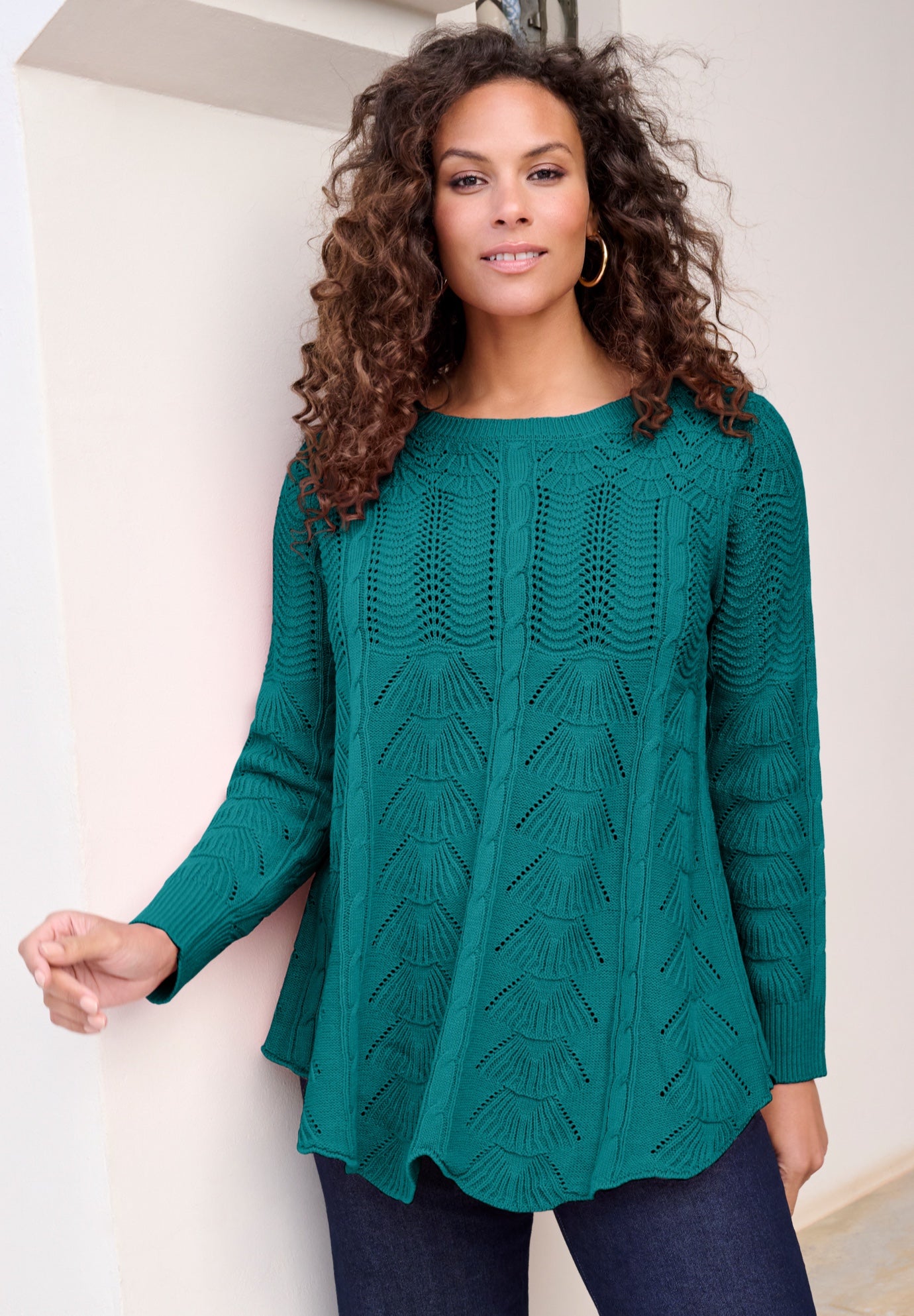 Scallop Hem Pointelle Sweater image number 0