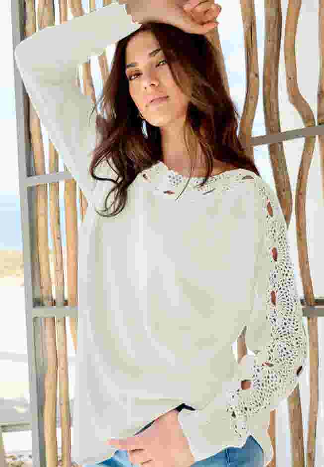 Pointelle Sleeve Pullover image number 0