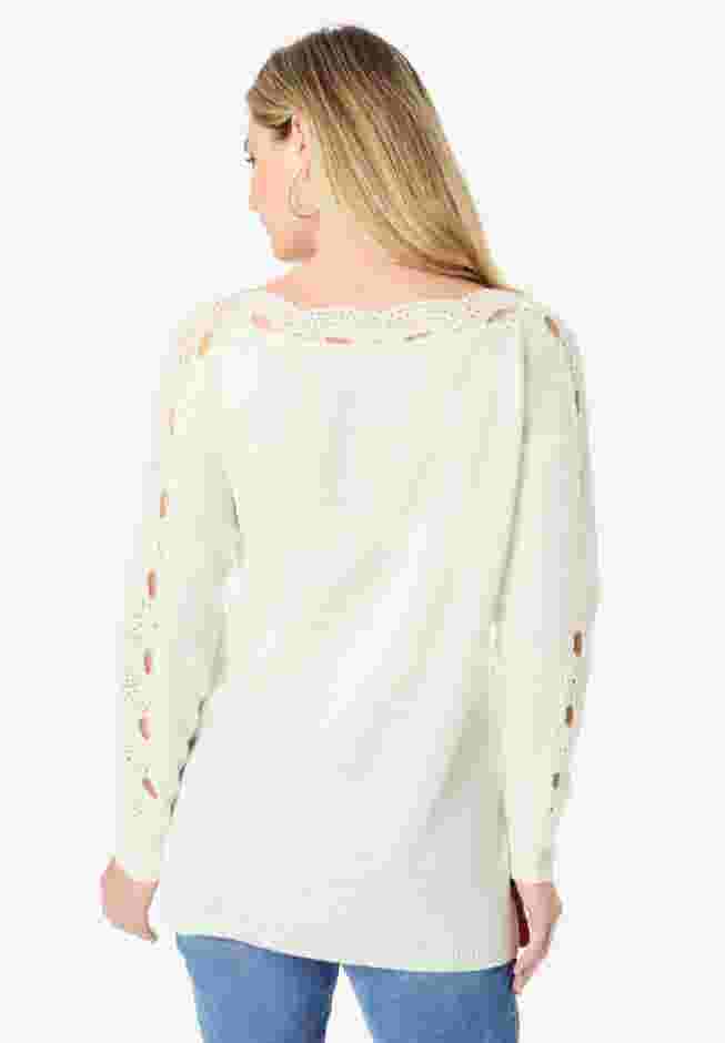 Pointelle Sleeve Pullover image number 1