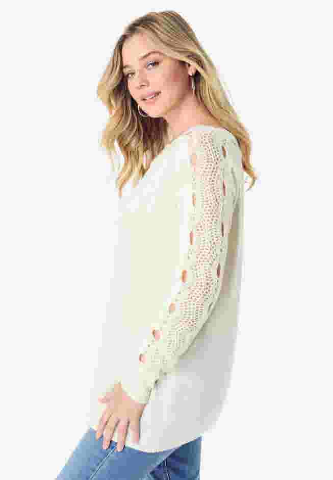 Pointelle Sleeve Pullover image number 2