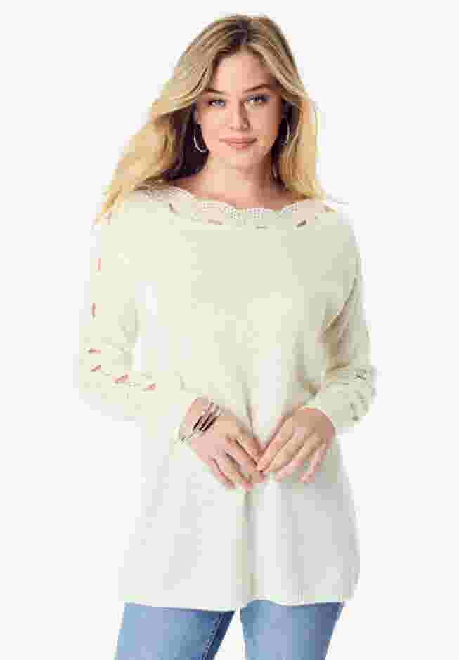 Pointelle Sleeve Pullover image number 0