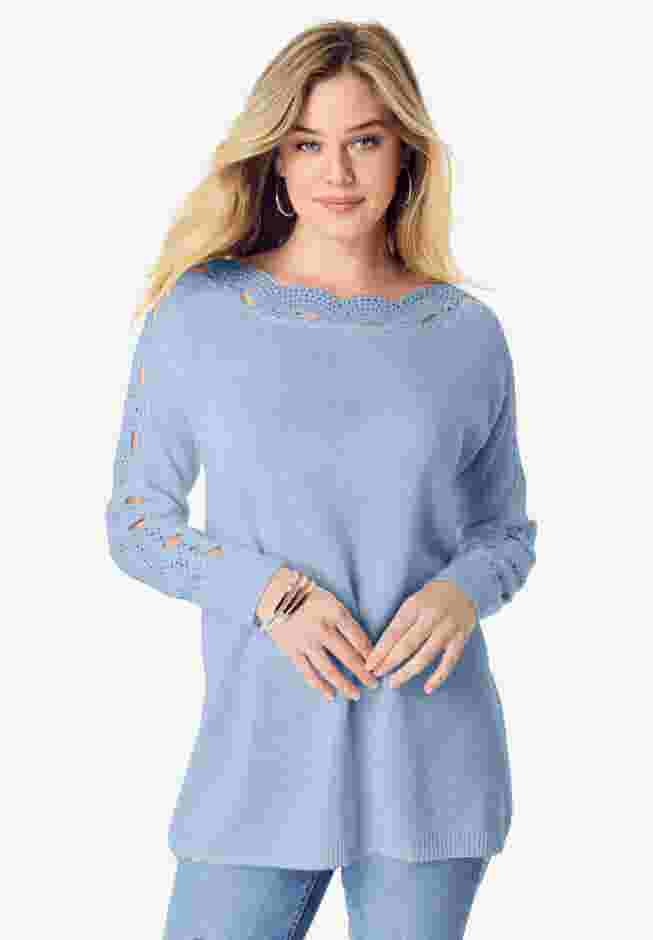 Pointelle Sleeve Pullover image number 0