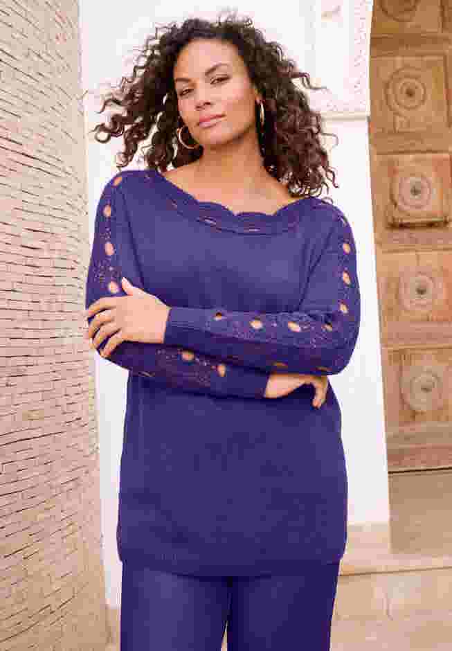 Pointelle Sleeve Pullover image number 0