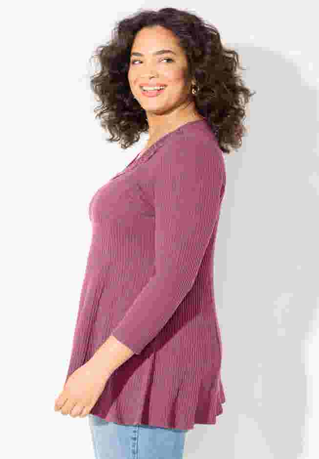Waffle Knit Lace Trim Tunic image number 2