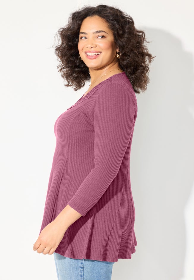 Waffle Knit Lace Trim Tunic image number 2