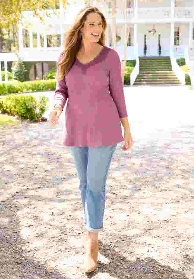 Waffle Knit Lace Trim Tunic image number 0