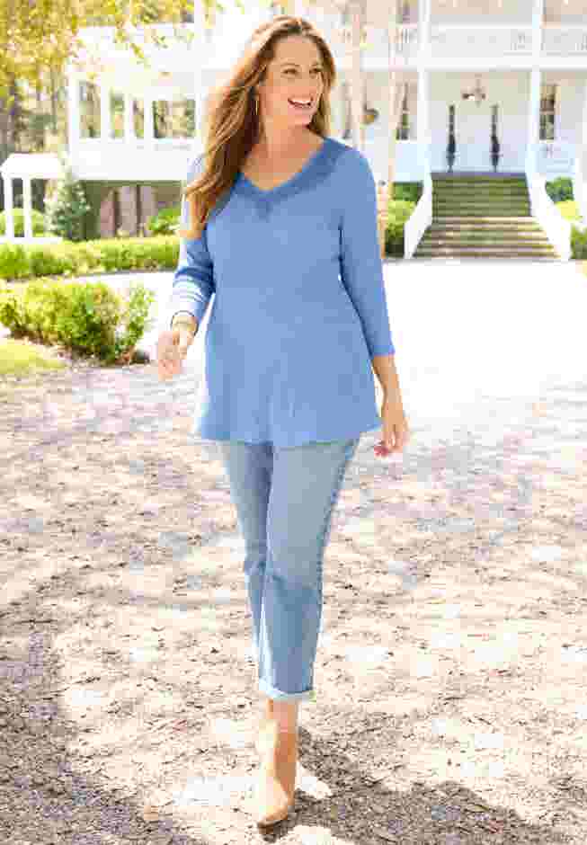 Waffle Knit Lace Trim Tunic image number 0