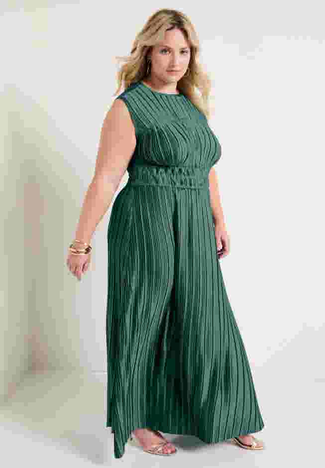 Boatneck Plisse Cap-Sleeve Maxi Dress image number 2