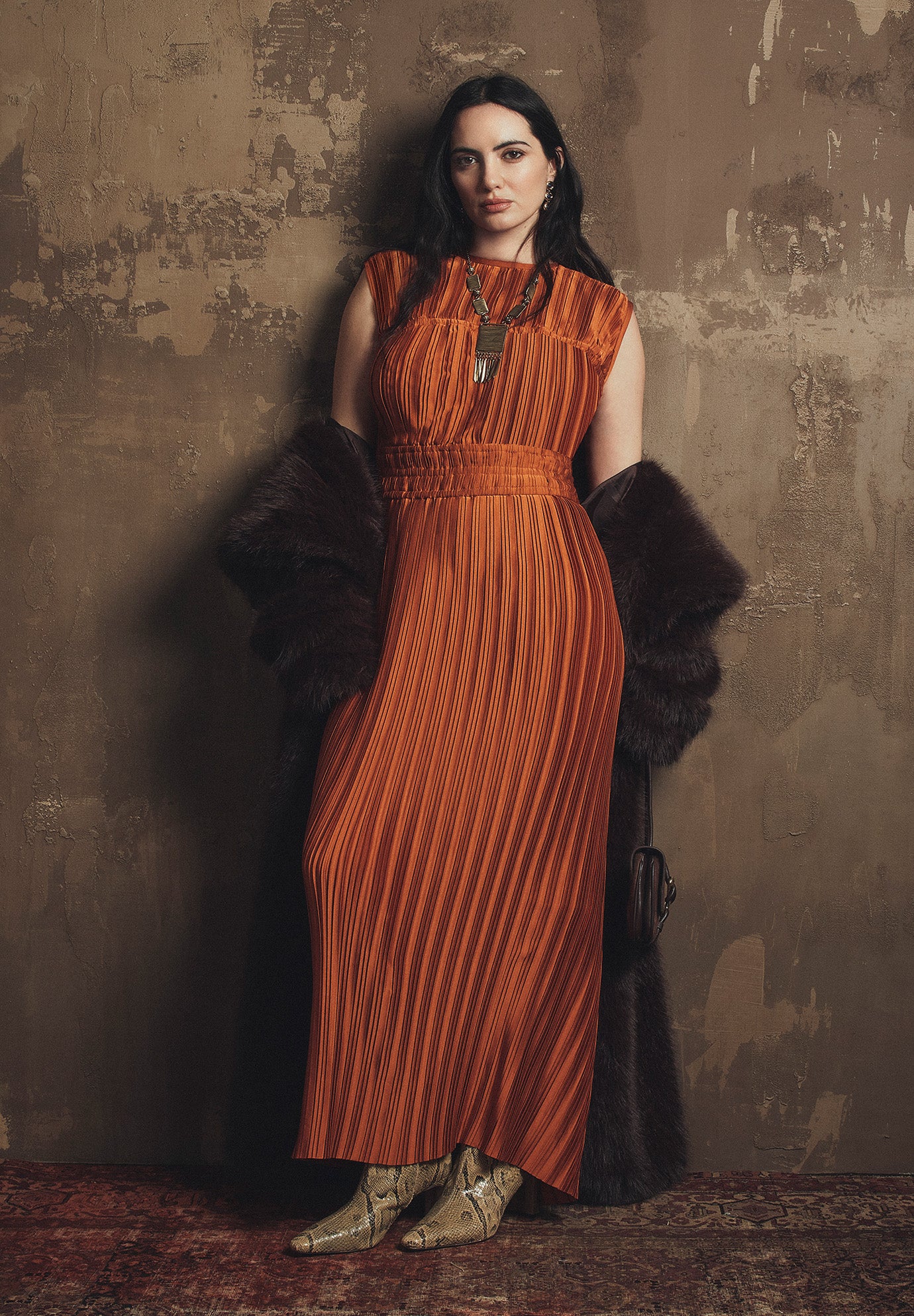 Boatneck Plisse Cap-Sleeve Maxi Dress image number 0