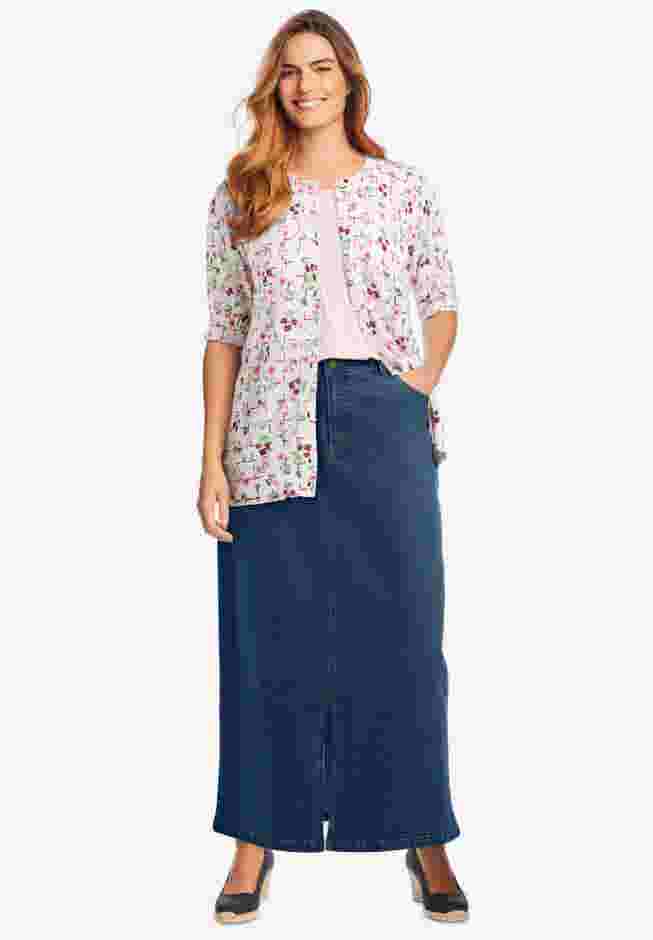 Stretch Denim Front-Slit Skirt image number 1