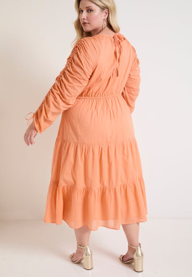 Cotton Voile Ruched Midi Dress image number 1