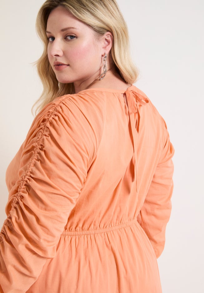 Cotton Voile Ruched Midi Dress image number 3