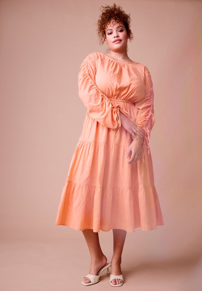 Cotton Voile Ruched Midi Dress image number 0