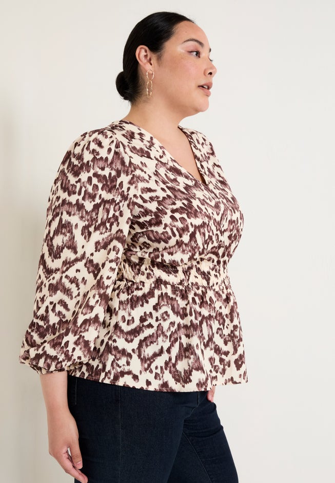 Puff-Sleeve Peplum Blouse image number null
