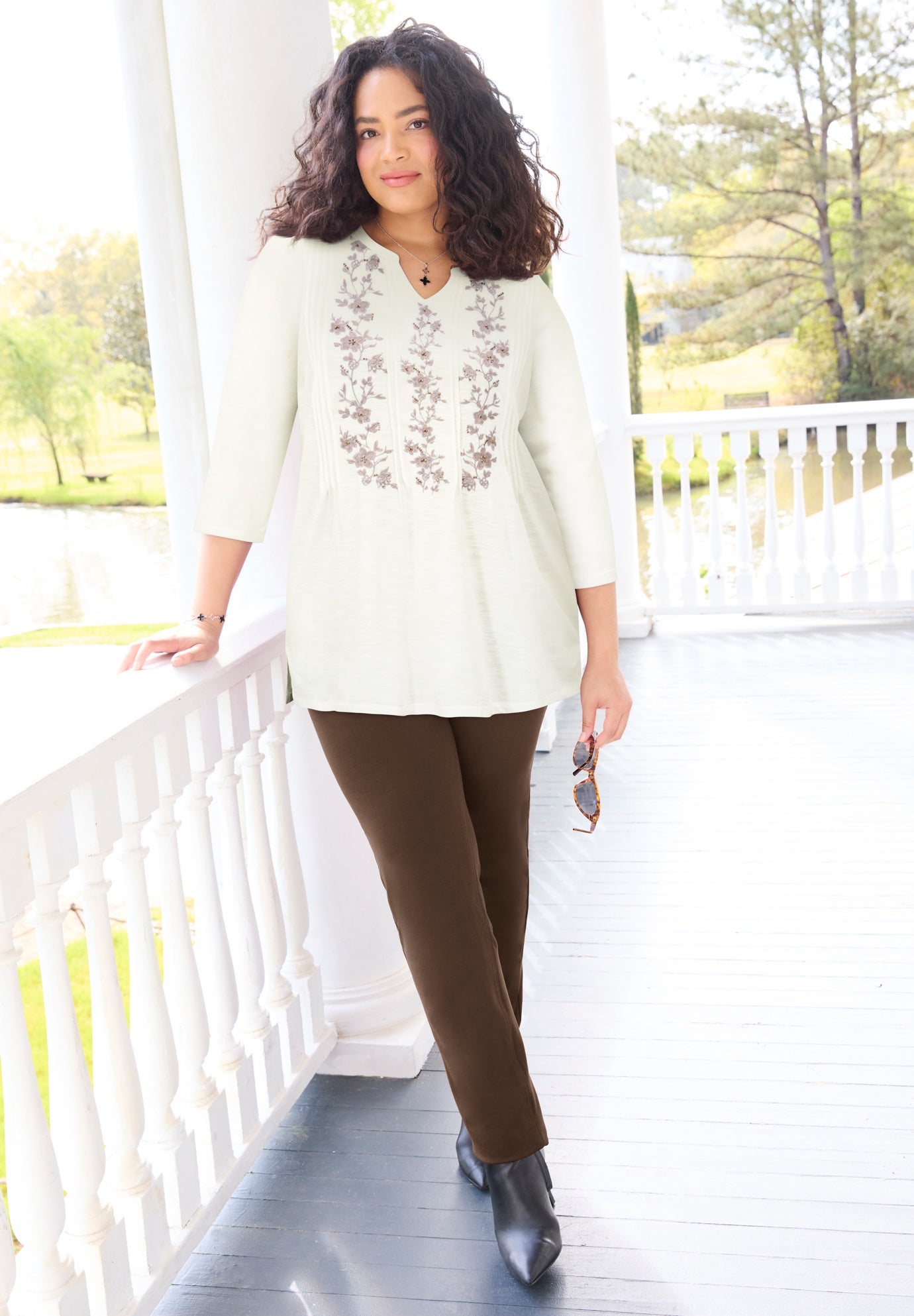 Embroidered Pintuck Tunic image number 1