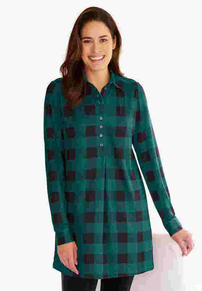 Plaid Knit Tunic With Collar image number 0