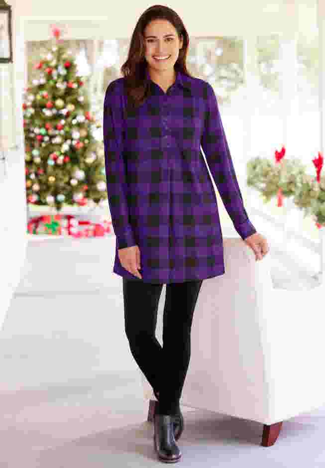 Plaid Knit Tunic With Collar image number 0