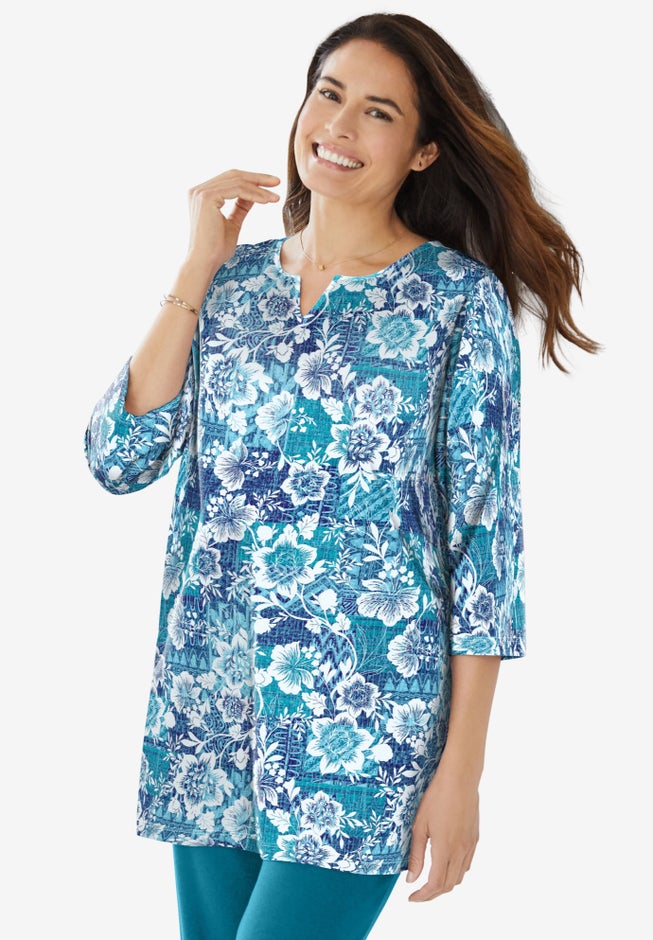 7-Day Three-Quarter Sleeve Notch-Neck Tunic image number 0
