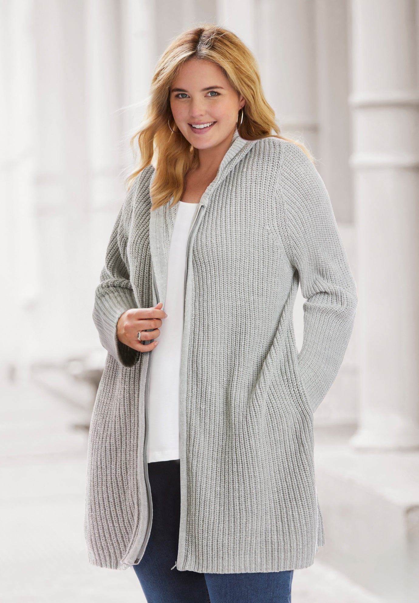 Hoodie Shaker Zipper Cardigan Sweater image number 0