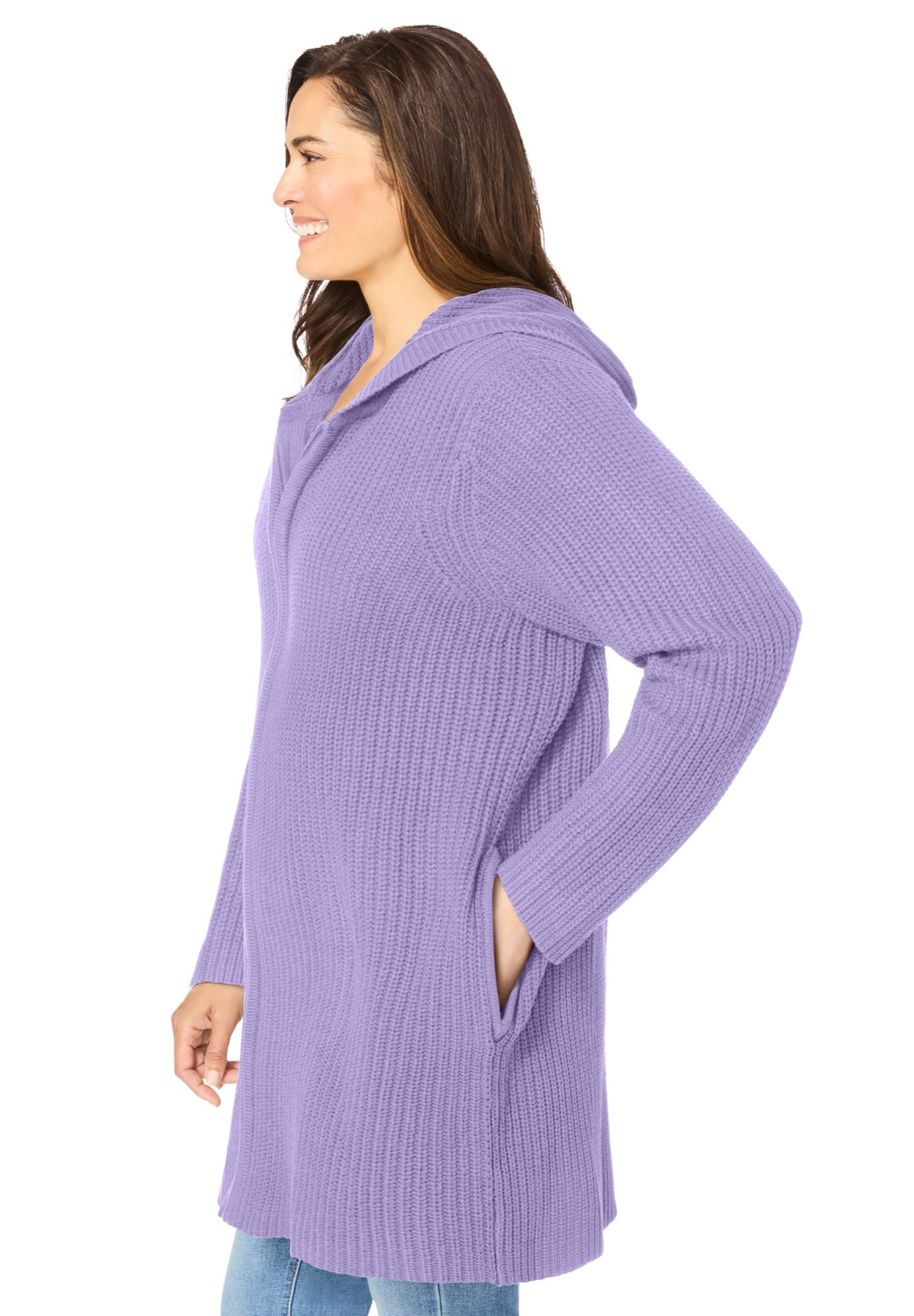 Hoodie Shaker Zipper Cardigan Sweater image number 2