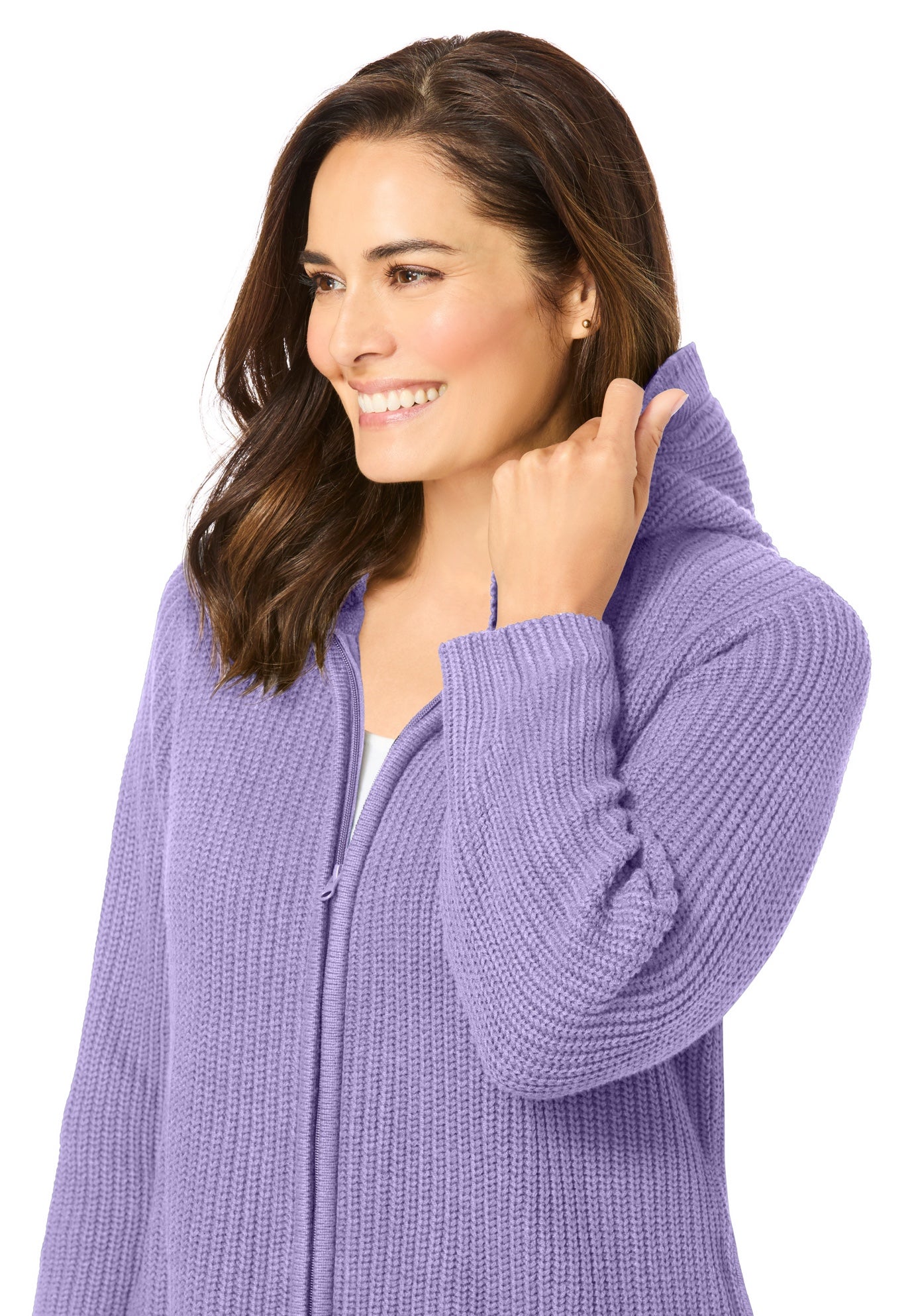 Hoodie Shaker Zipper Cardigan Sweater image number 3