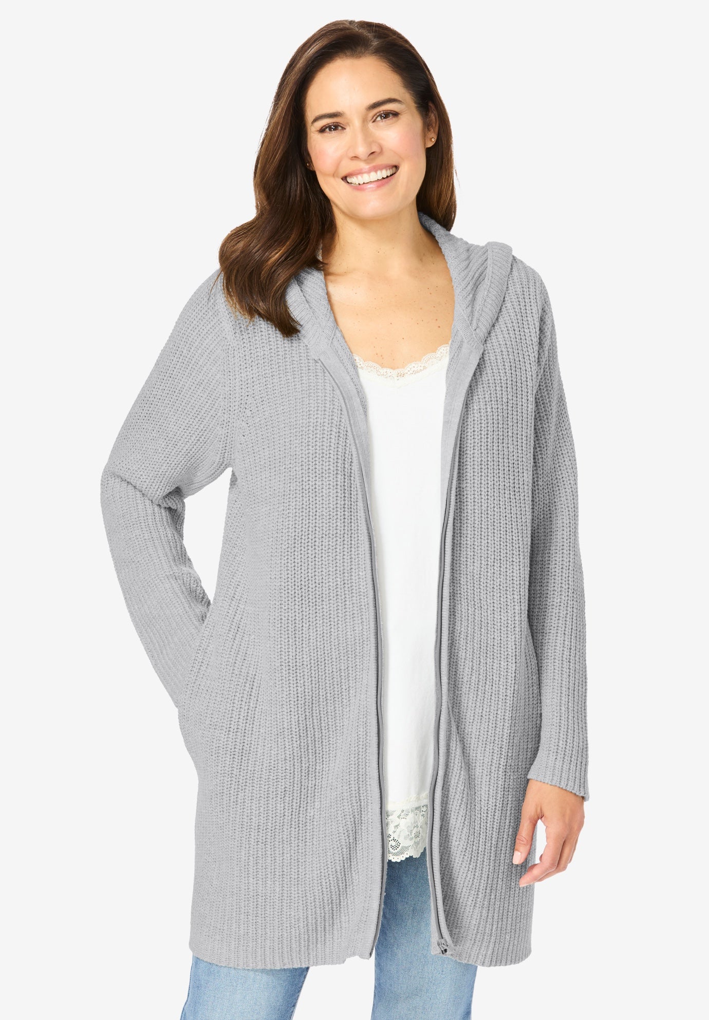 Hoodie Shaker Zipper Cardigan Sweater image number 2