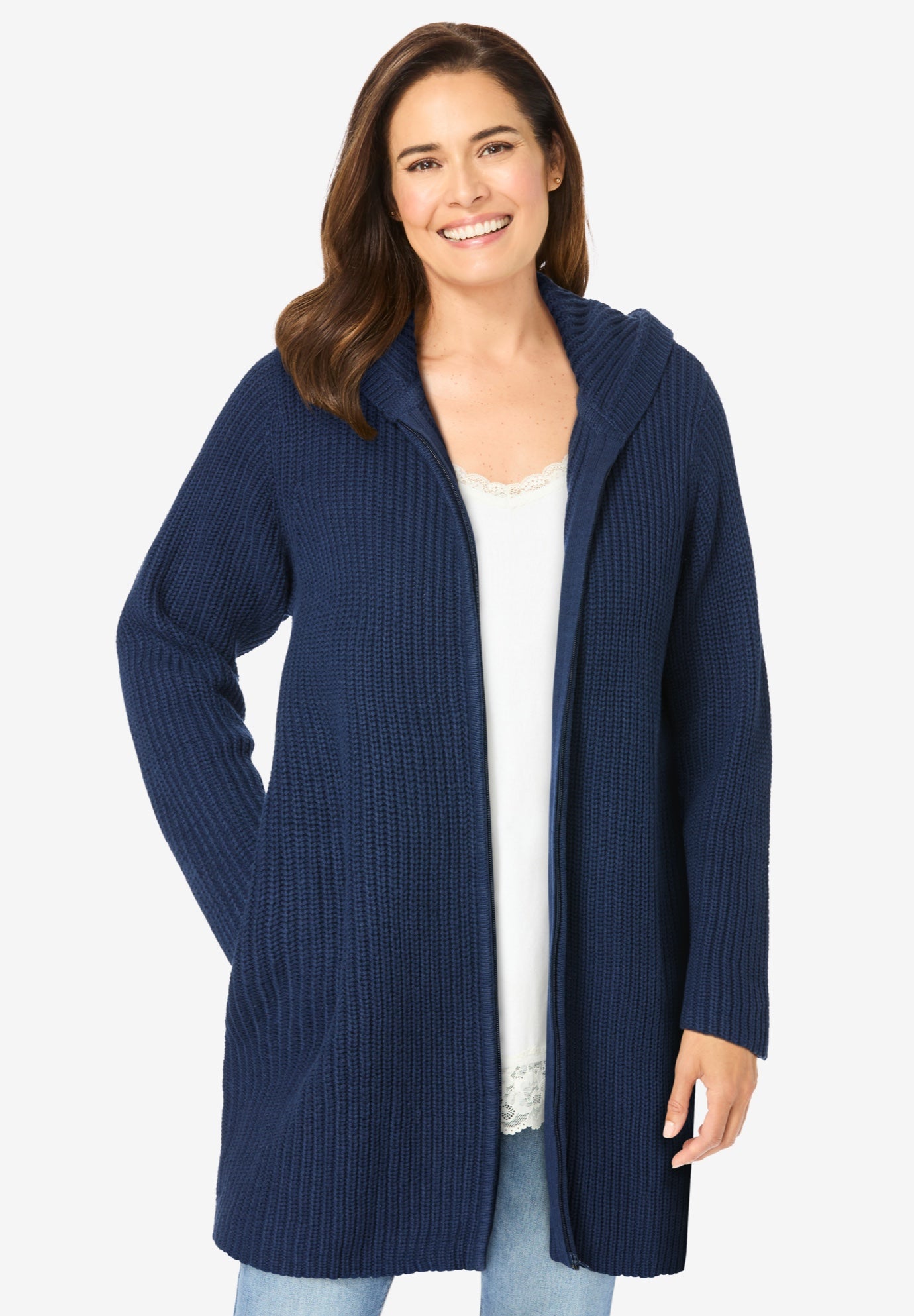 Hoodie Shaker Zipper Cardigan Sweater image number 2