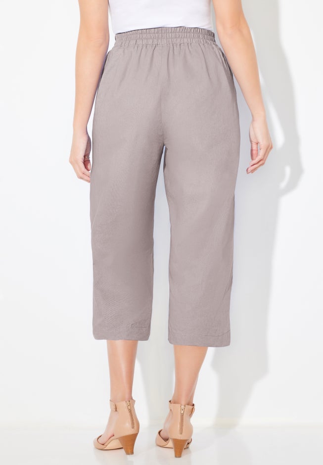 Flat Front Linen Capri image number 1