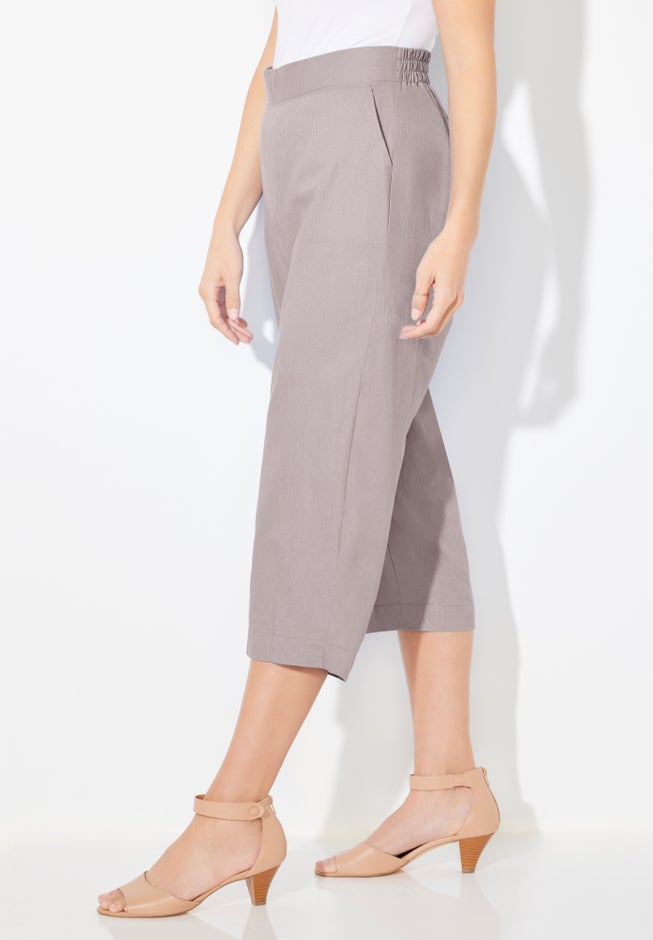 Flat Front Linen Capri image number 2
