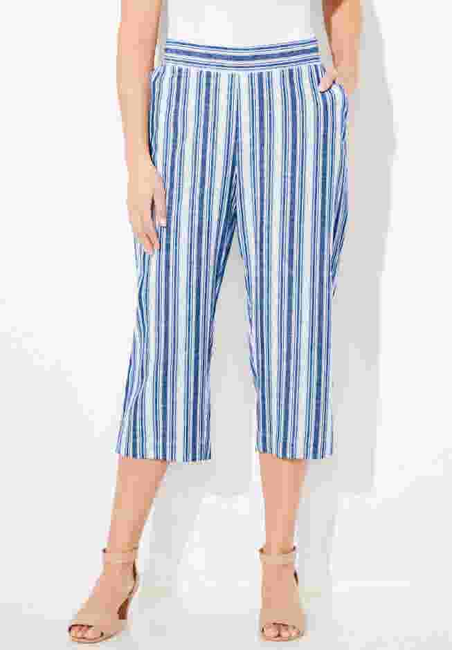 Flat Front Linen Capri image number 0