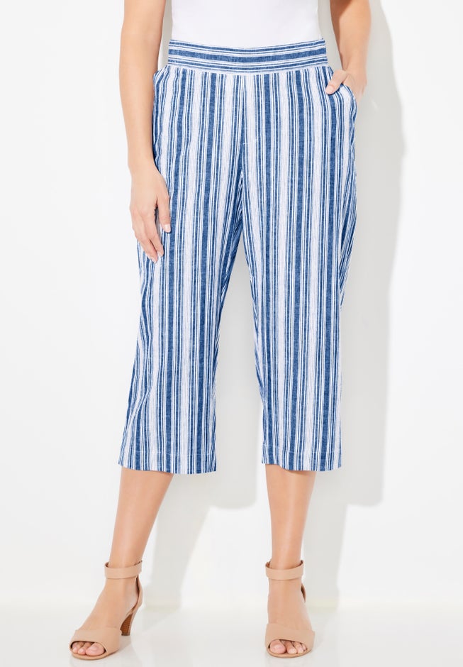 Flat Front Linen Capri image number 0