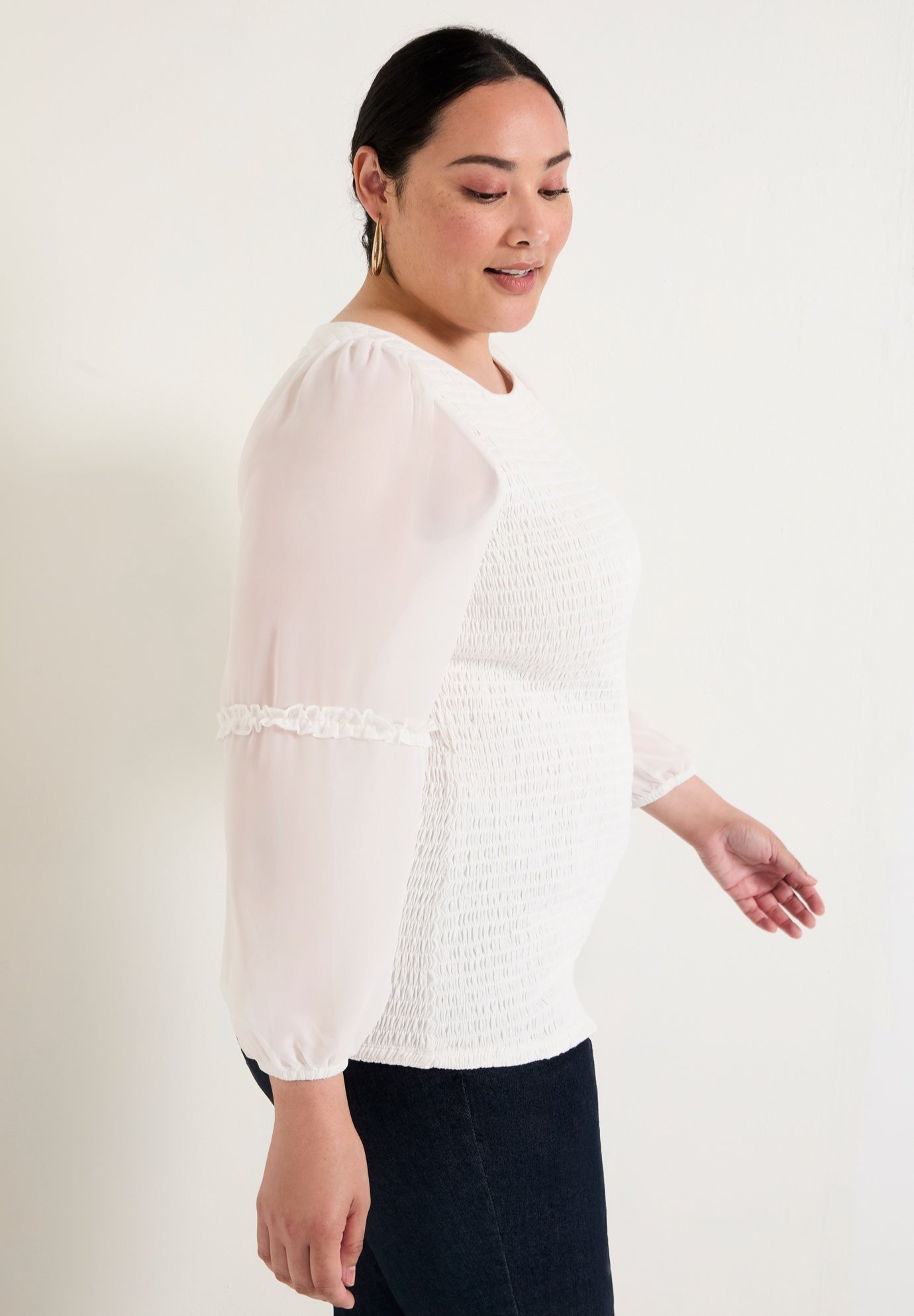 Puff-Sleeve Smocked Blouse image number 3