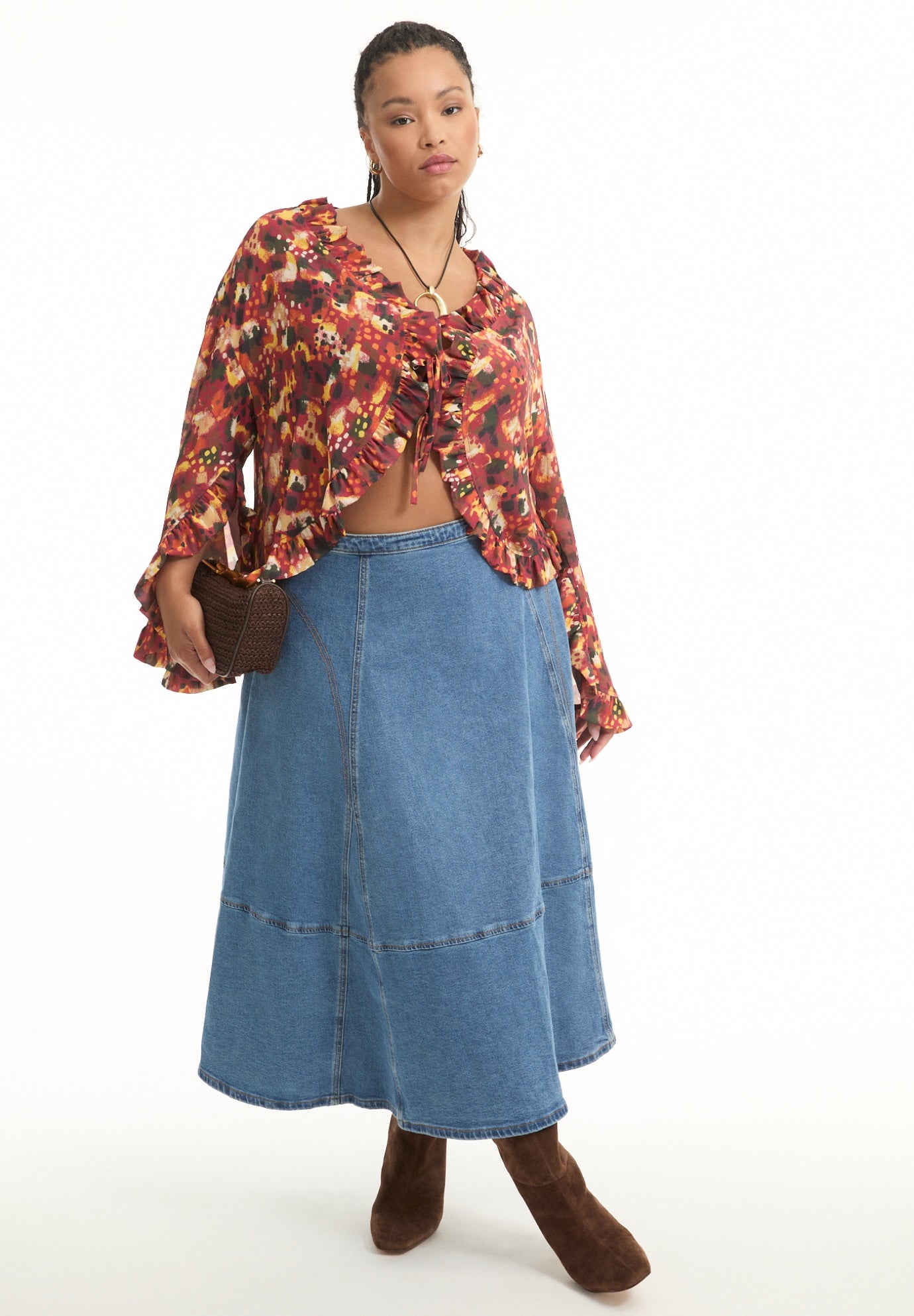 Fit-And-Flare Denim Midi Skirt image number 0