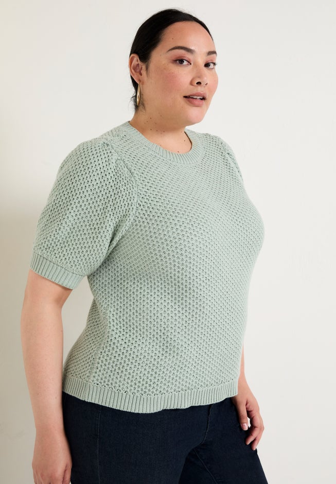 Puff-Sleeve Knit Sweater image number 2