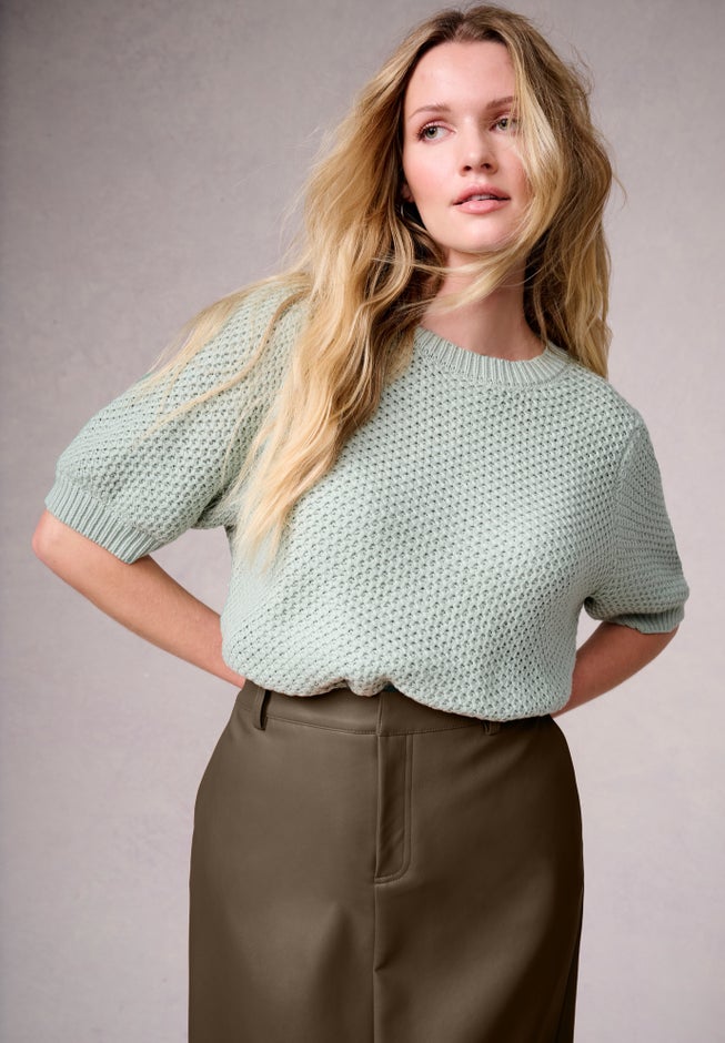 Puff-Sleeve Knit Sweater image number 0
