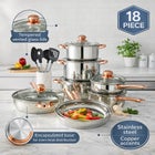 18-Piece Copper Accent Stainless Steel Cookware Set image number null